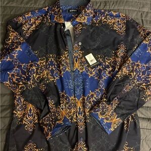 Bespoke Ornate Blue and Gold Shirt Jacket